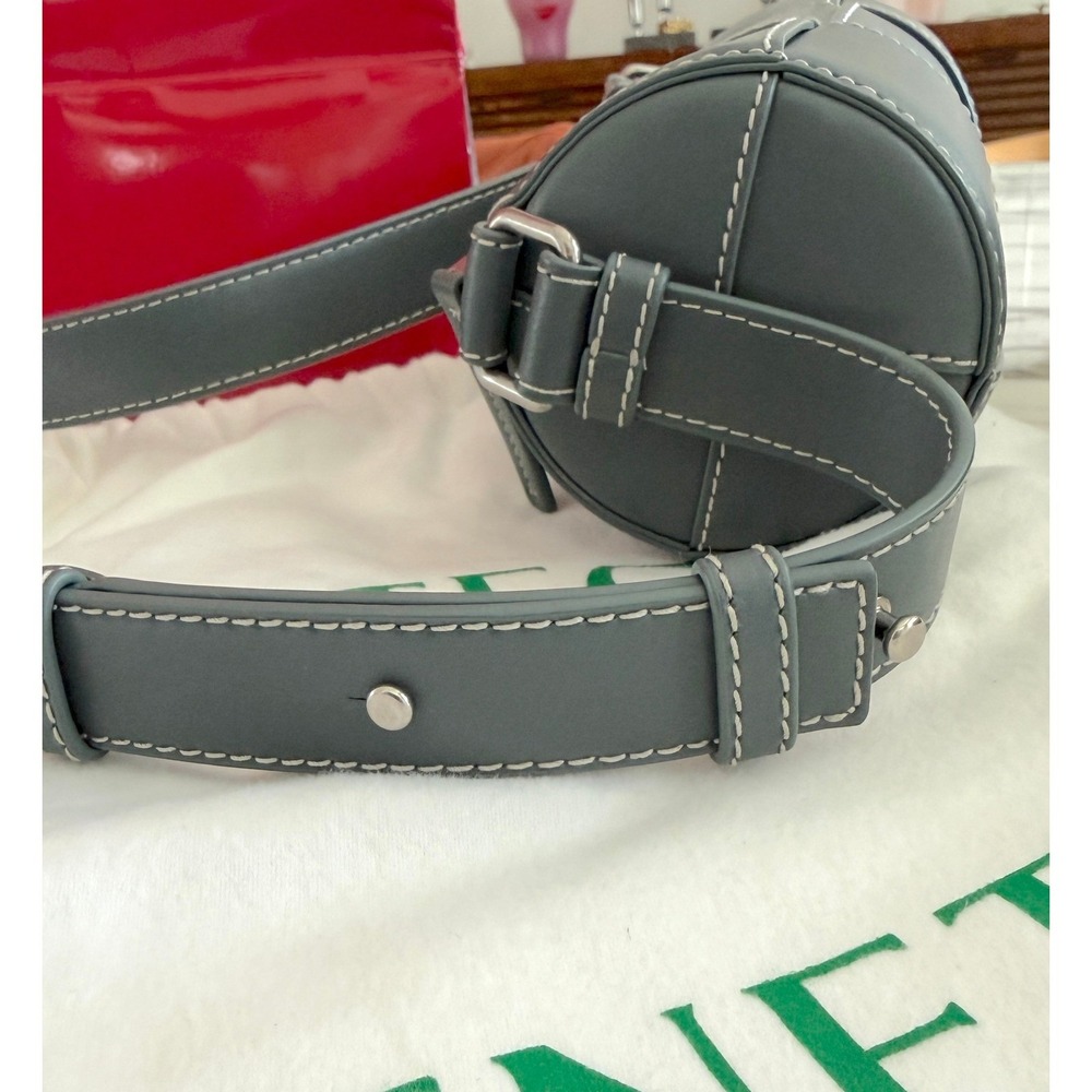 Bottega Veneta Cassette Duffle‎ Leather Crossbody 741561 Intrecciato Blue Grey - Picture 15 of 16